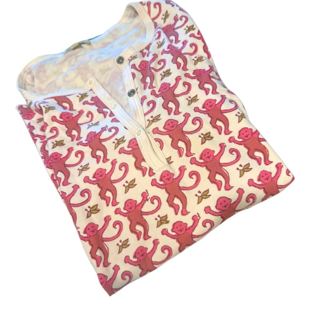 Roller Rabbit Womens Monkey Print Henley Top Size M Noelty Print Pink Cotton - Picture 5 of 7